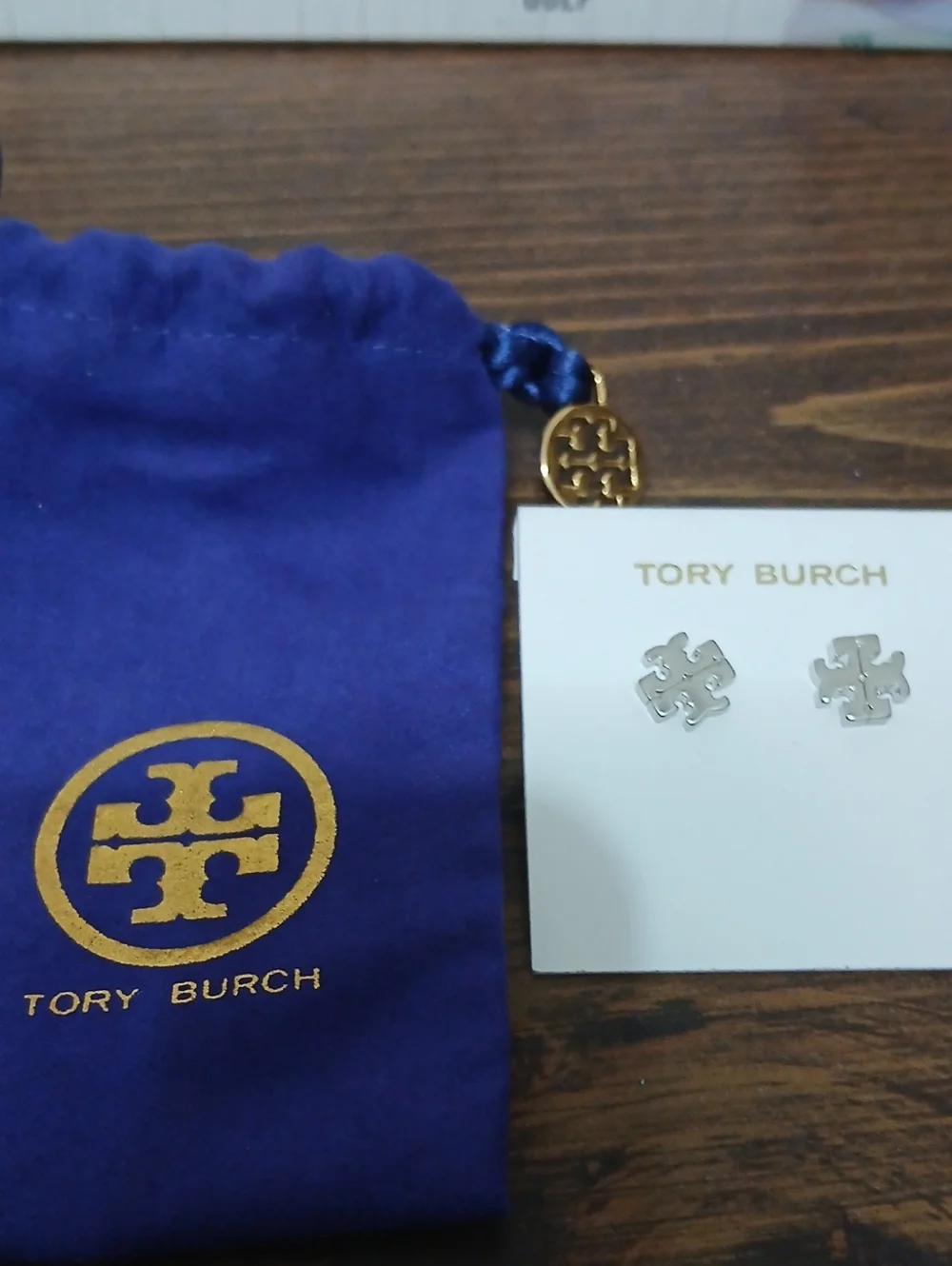 Tory Burch Black and Silver Logo Earrings With Dusty